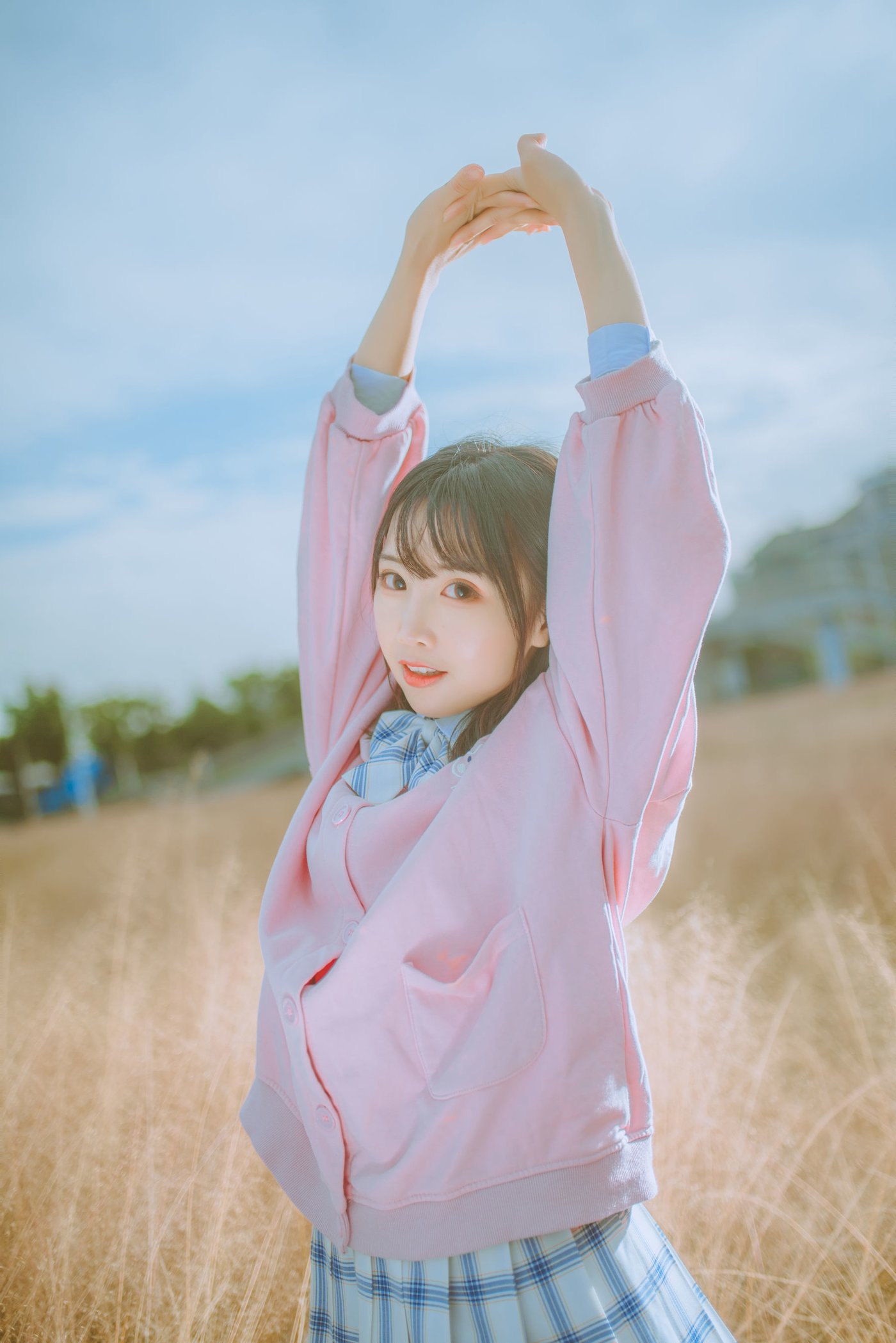 面饼仙儿JK制服粉黛草场景粉色风格