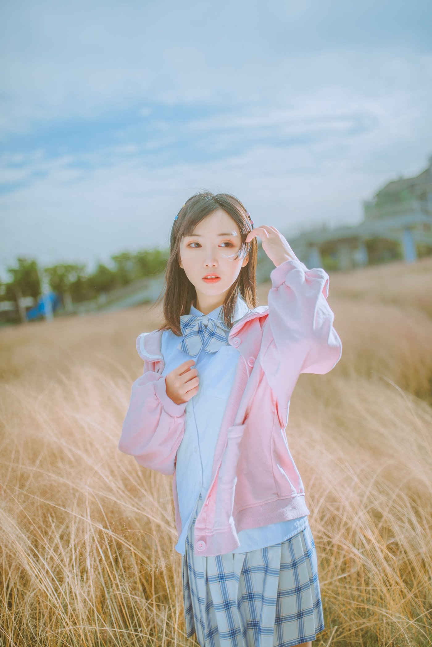 面饼仙儿JK制服粉黛草场景粉色风格